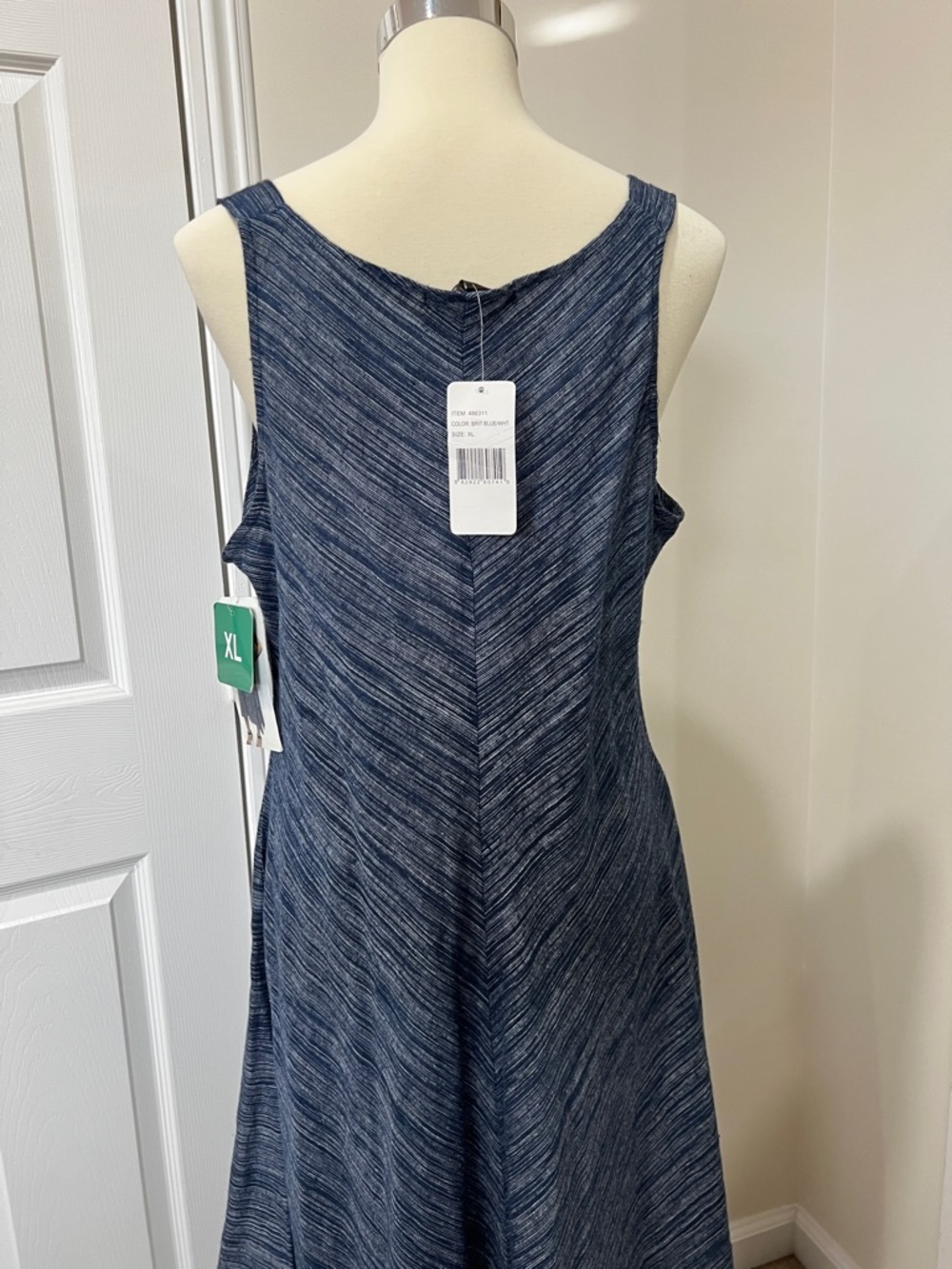 Linen Blend Hanky Hem Blue Heathered Sleeveless Midi Dress Size XL - Picture 5 of 14